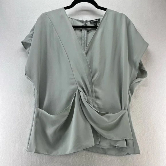 Express Tops - EXPRESS Blouse Size XL Crepe Surplice Twist Front Dolman Sleeve Back Zip Gray